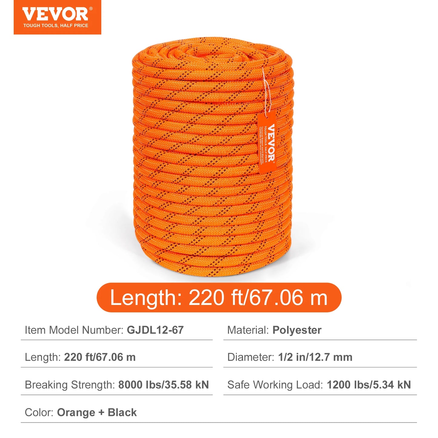 220ft Dual-Weave Polyester Rappelling Rope