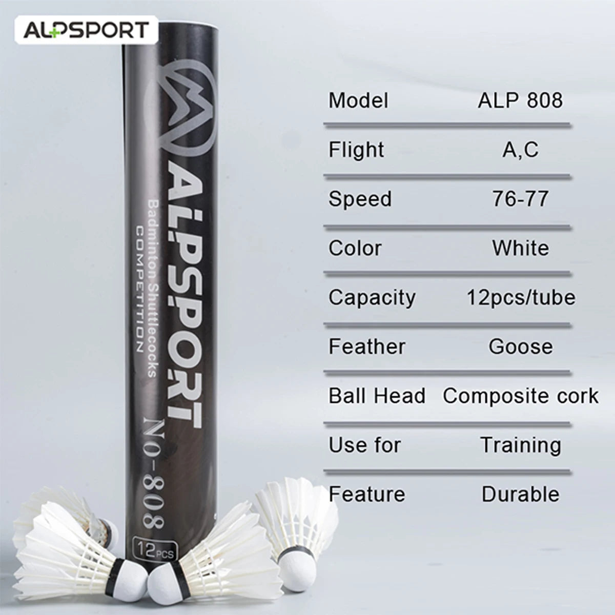 ALP 806 Badminton Shuttlecocks 12Pcs Black Goose Feather Badminton Balls for Training Badminton Sports 77 76 Speed Shuttlecock