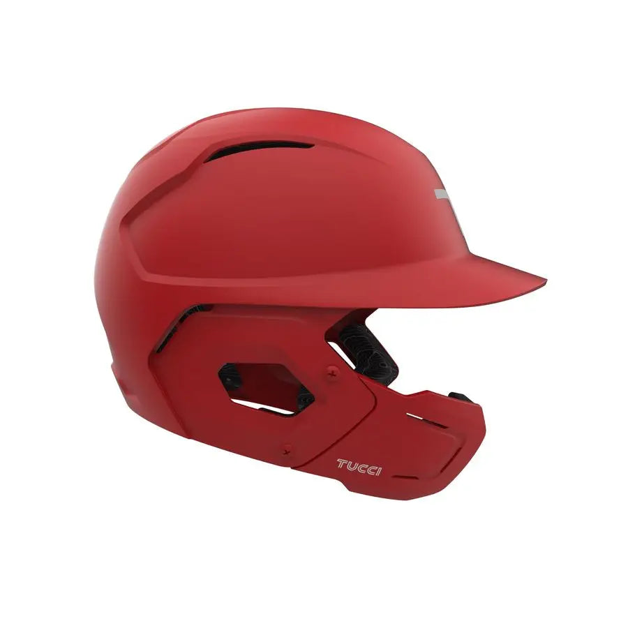 Batting Helmet with Jaw Flap, S M, Matte Scarlet, Left Handed Hitter