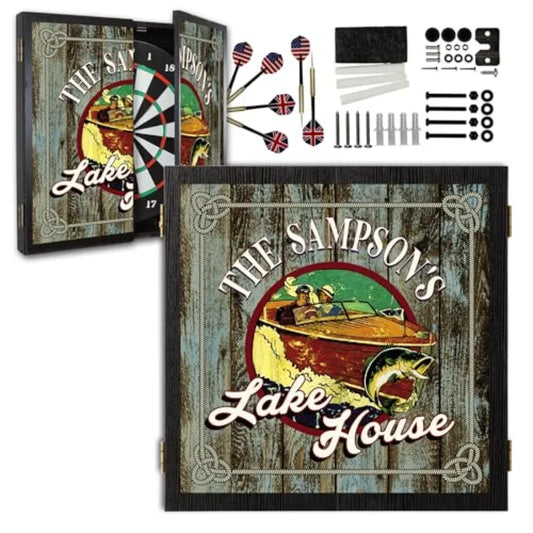 Personalized Dartboard and Cabinet Set with 6 Steel Tip Darts