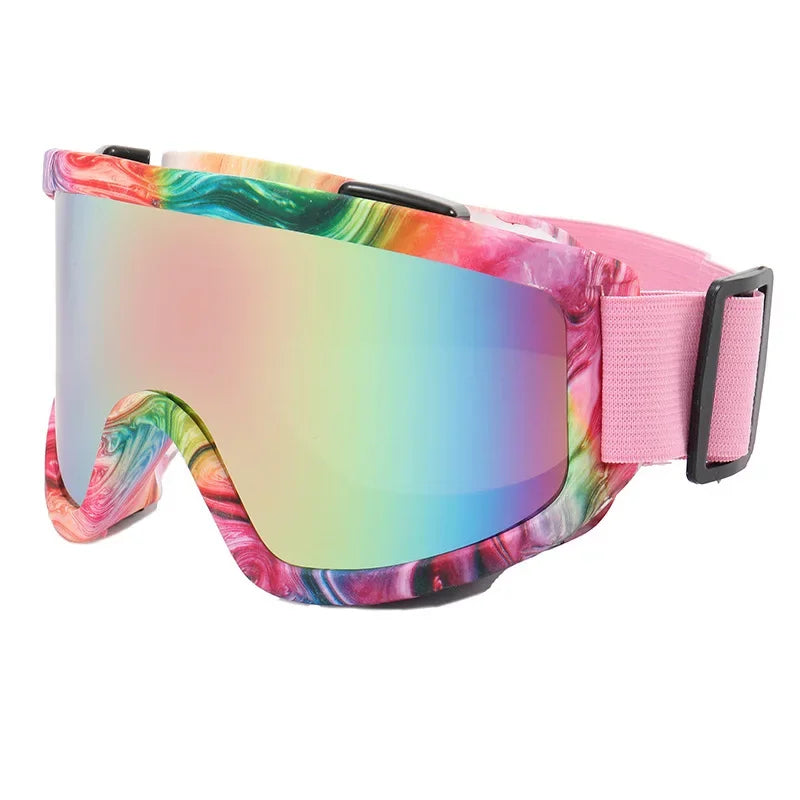 Large frame ski goggles with colored lenses