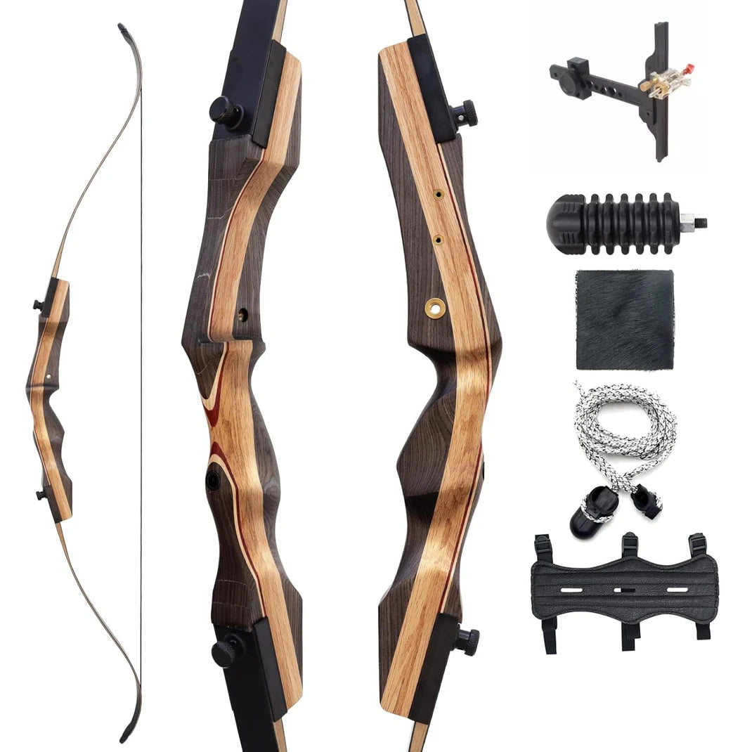 62" Wooden Takedown Recurve Bow Set 25-50lbs Right Hand