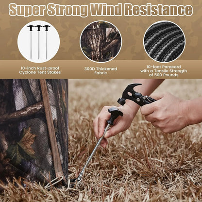 A—Hunting Blind 300D See Through Ground Blinds with Carrying Bag, 2/3/4 Person 270 Degree 2 Doors Pop Up Deer Blind Portable
