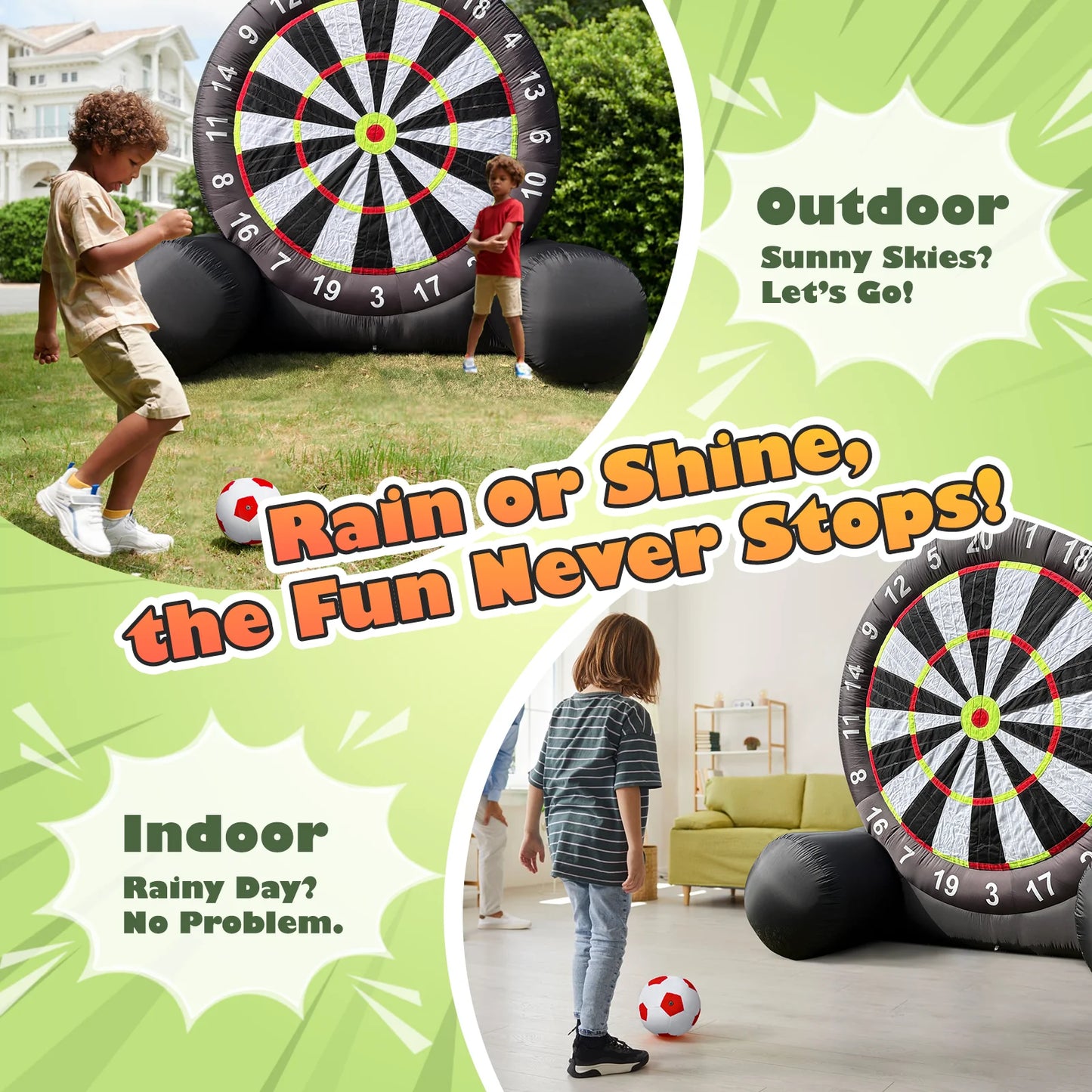 10.8ft Giant Outdoor Inflatable Soccer Darts Board with Soccer Balls & Blower