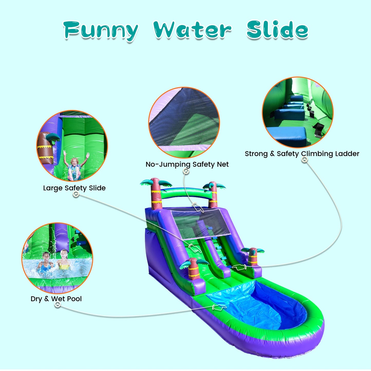 Giant Commercial  Inflatable Bounce House ,Tropical Water Slide for Kids