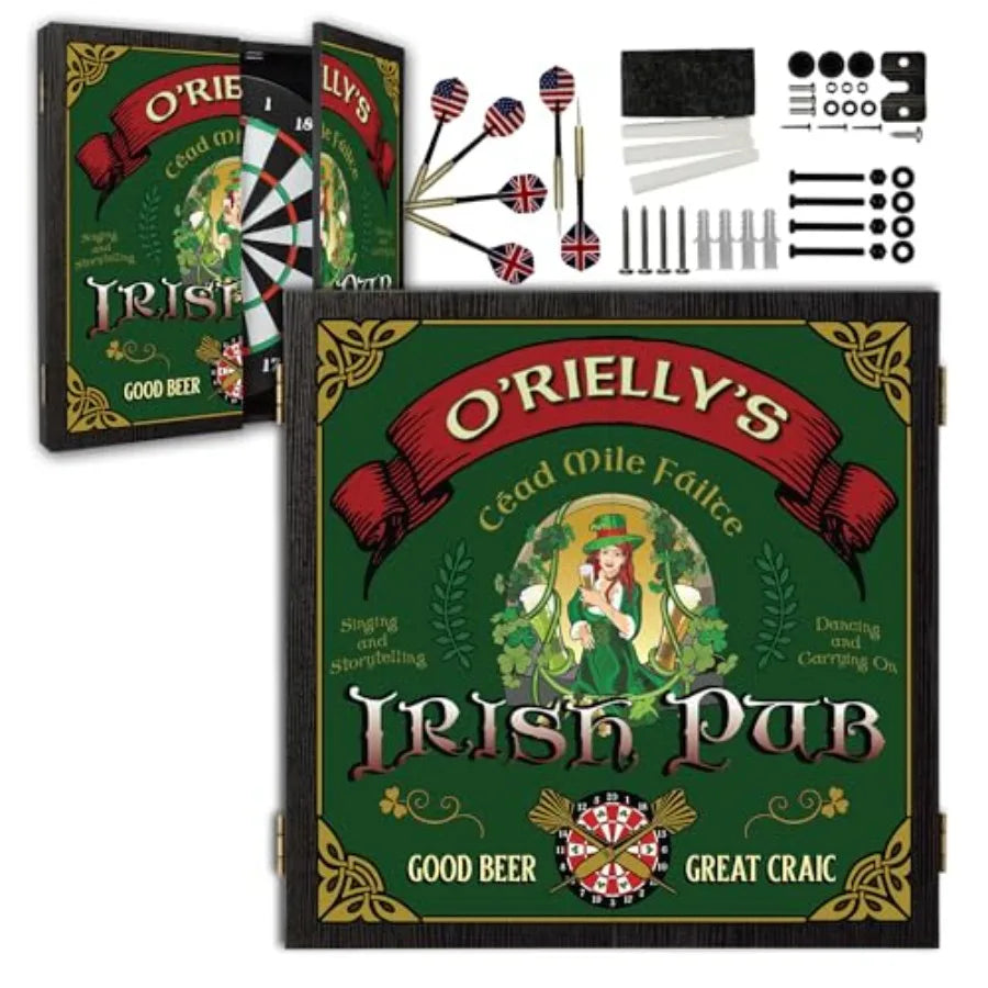 Personalized Dartboard and Cabinet Set with 6 Steel Tip Darts