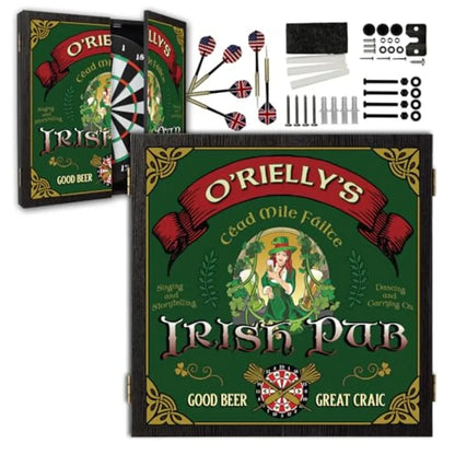 Personalized Dartboard and Cabinet Set with 6 Steel Tip Darts