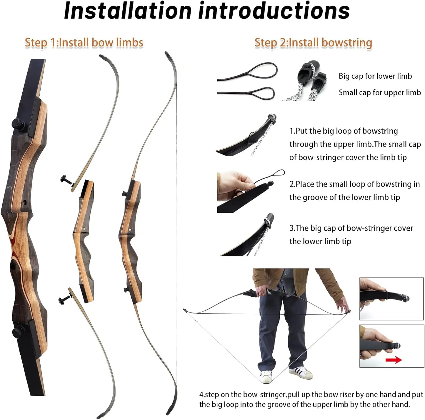 62" Wooden Takedown Recurve Bow Set 25-50lbs Right Hand