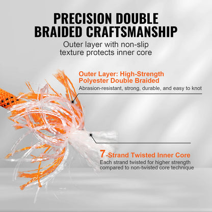 120ft Dual-Weave Polyester Cord 3/8 1/2in 48-Strand Multi-Use Rope