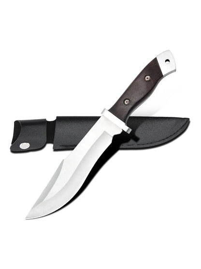 Stainless steel hunting knife with a wooden handle