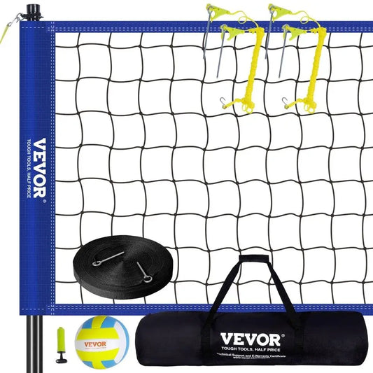 Outdoor Portable Volleyball Net System Heavy Duty PVC Net with Adjustable Steel Poles Complete with Ball, Pump, and Carry Bag