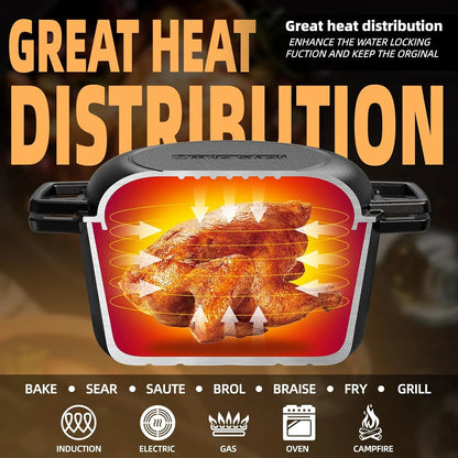 2-in-1 Cast Iron Dutch Oven with Skillet Lid, 7QT Pre-Seasoned Cookware Set for Oven, Grill & Stovetop