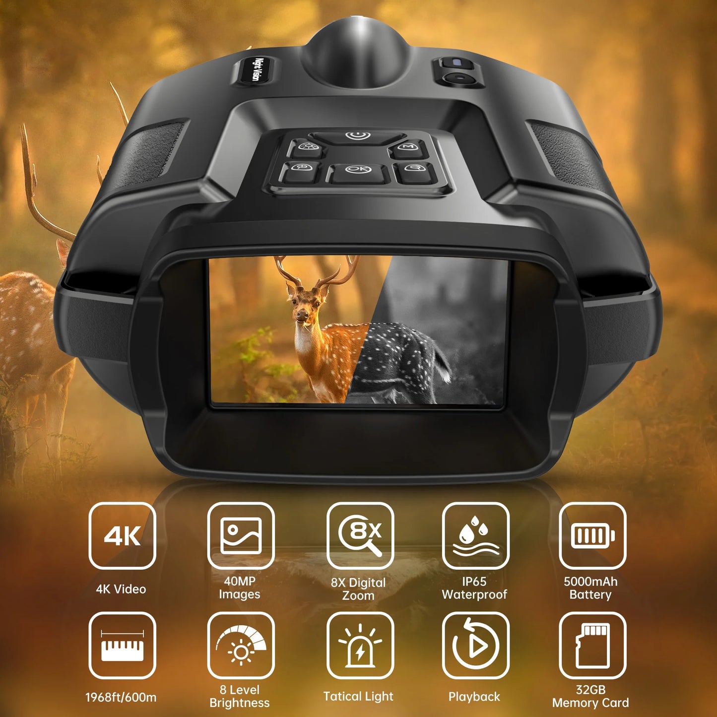 Night Vision Binoculars 4K Infrared 5000mAH Rechargeable