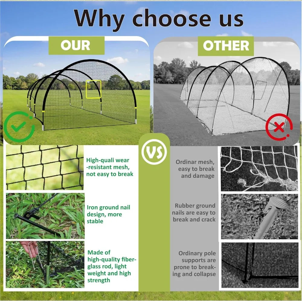 Portable Baseball Batting Cage 22FT/30FT with Pitching Machine Hole, Fiberglass Poles & Carry Bag