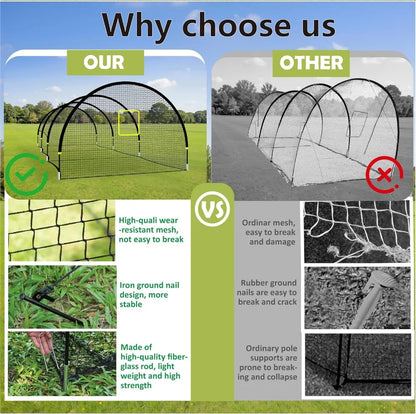 Portable Baseball Batting Cage 22FT/30FT with Pitching Machine Hole, Fiberglass Poles & Carry Bag