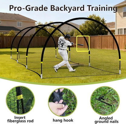 Portable Baseball Batting Cage 22FT/30FT with Pitching Machine Hole, Fiberglass Poles & Carry Bag