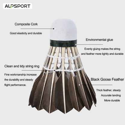 ALP 806 Badminton Shuttlecocks 12Pcs Black Goose Feather Badminton Balls for Training Badminton Sports 77 76 Speed Shuttlecock