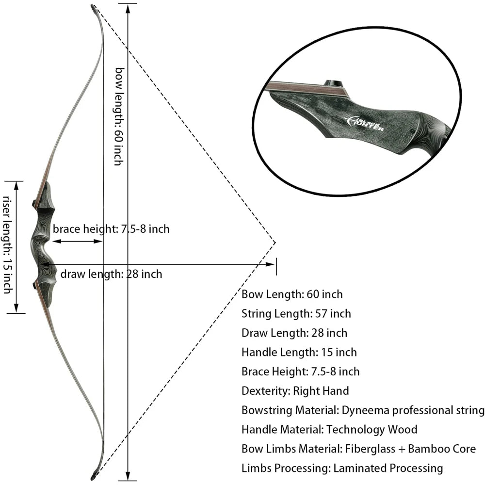 60 Inch Archery Takedown Recurve Bow Set 25-60lbs Right Hand Left Hand