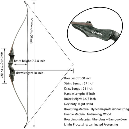 60 Inch Archery Takedown Recurve Bow Set 25-60lbs Right Hand Left Hand