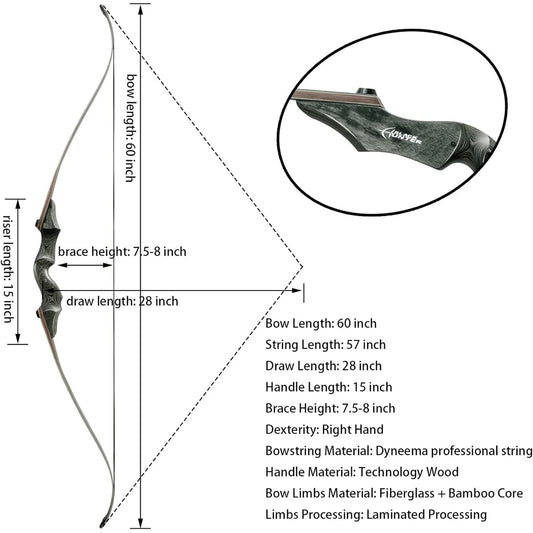60 Inch Archery Takedown Recurve Bow Set 25-60lbs Right Hand Left Hand