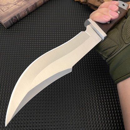 Stainless steel hunting knife with a wooden handle