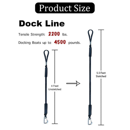Dock Lines Elastic Marine  Ties for Kayak Watercraft Jet Ski Pontoon Canoe Power Boat
