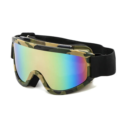 Large frame ski goggles with colored lenses