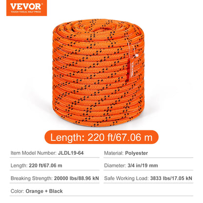 220ft Dual-Weave Polyester Rappelling Rope