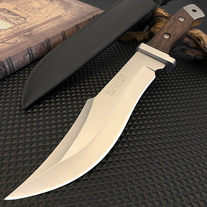 Stainless steel hunting knife with a wooden handle