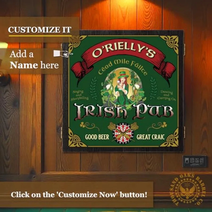 Personalized Dartboard and Cabinet Set with 6 Steel Tip Darts