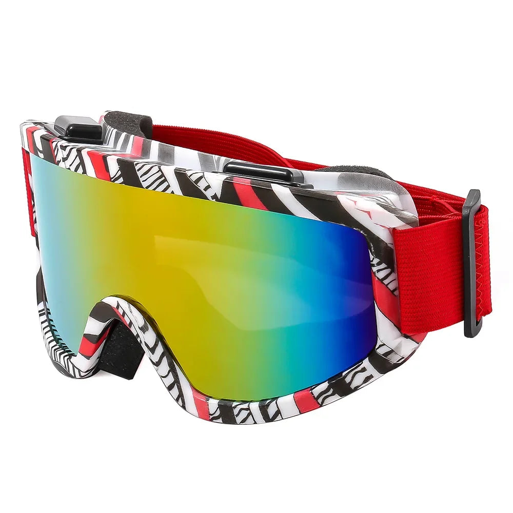 Large frame ski goggles with colored lenses