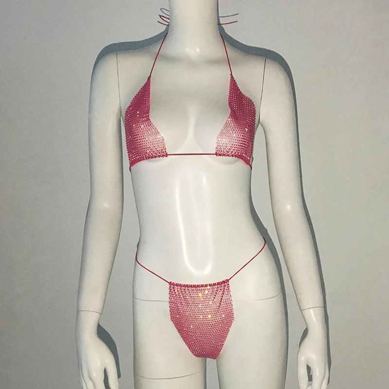 Fishnet Glitter Rhinestone Bikini Set