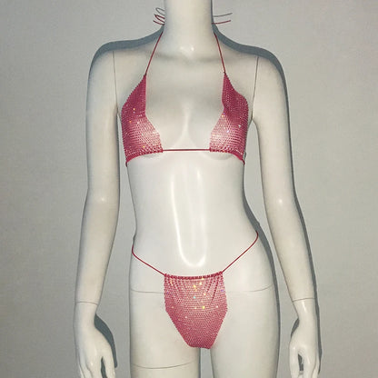 Fishnet Glitter Rhinestone Bikini Set
